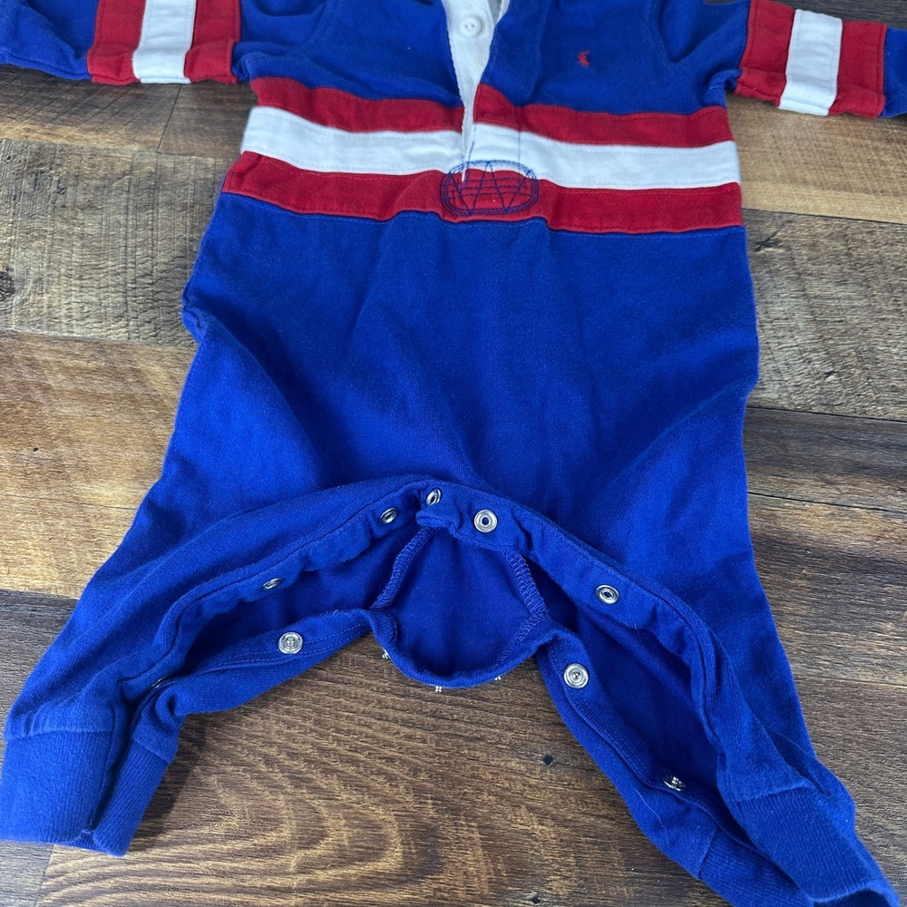 Ralph Lauren Baby Boy Blue Red White Striped Rugby Romper 6M Long Sleeve Collar - Picture 4 of 9